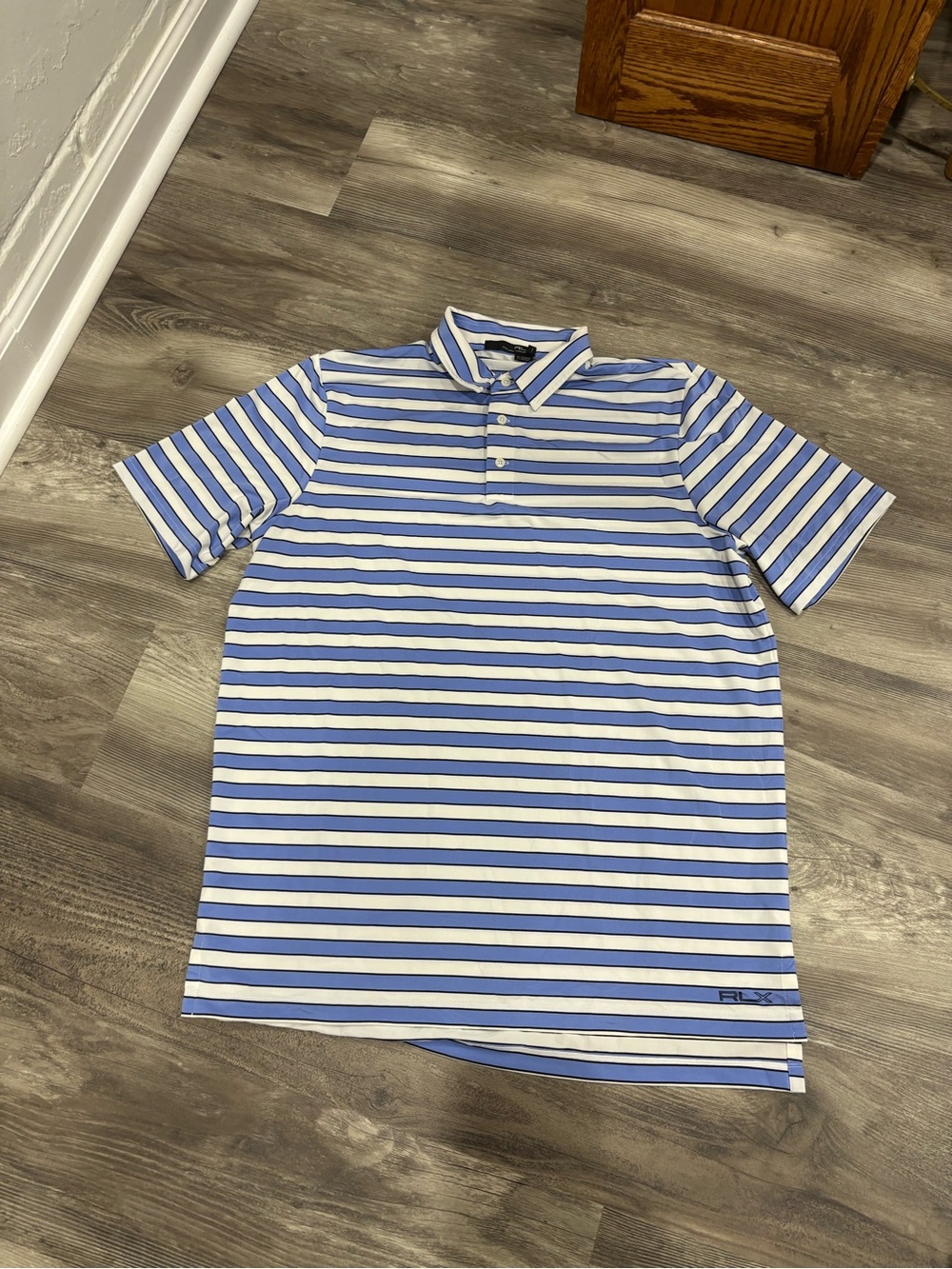 RLX Ralph Lauren Blue & White Striped Golf Polo